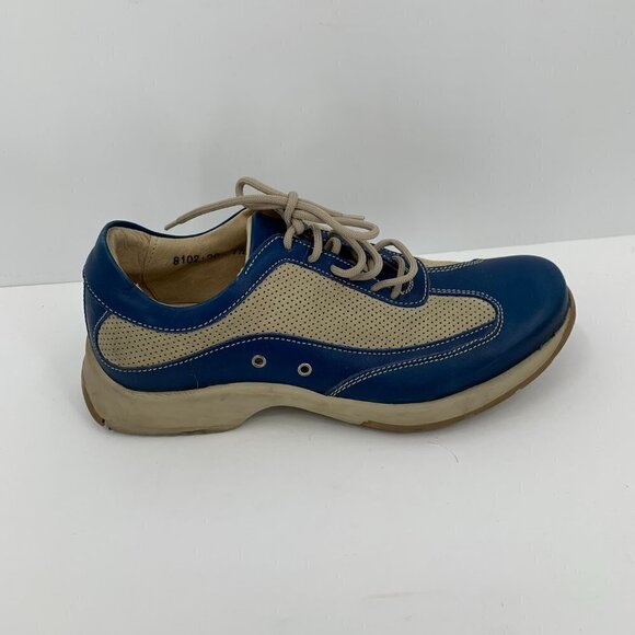 Bacco Bucci sneaker blue leather tan mesh suede tie lace-up shoe comfort men 7.5 - Picture 1 of 8